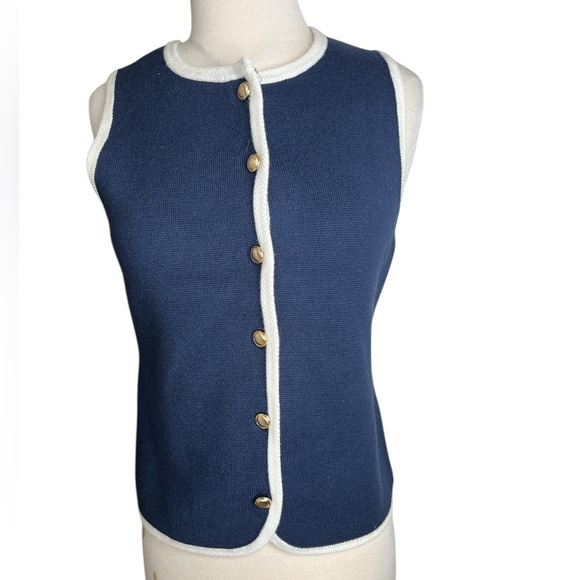 Abercrombie & Fitch Blue Sleeveless Fitted Vest – Gold Button Detail (NWT) - Picture 1 of 8